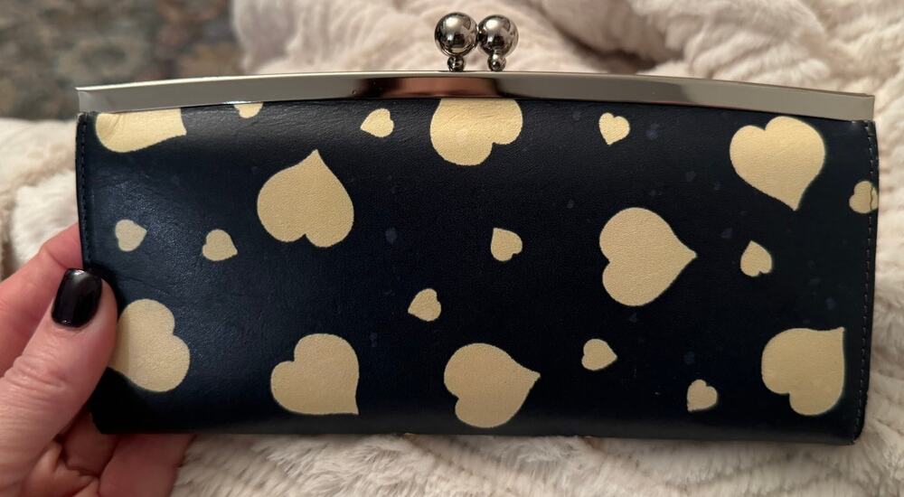 PAUL SMITH Rare Black and Yellow Heart Print Kiss Lock Clutch Bag/Long Wallet